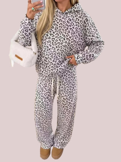 Women's Leopard Print Hooded 2 Piece Set