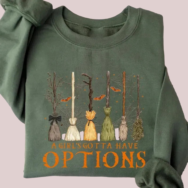 Women's Halloween Witch Broom Graphic Sweatshirt