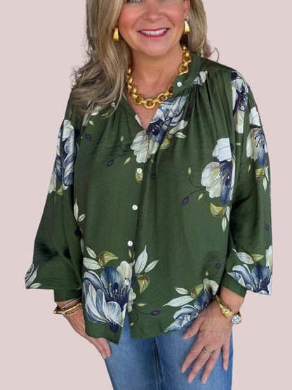 Women's Vintage Floral Long Sleeve Loose Shirt