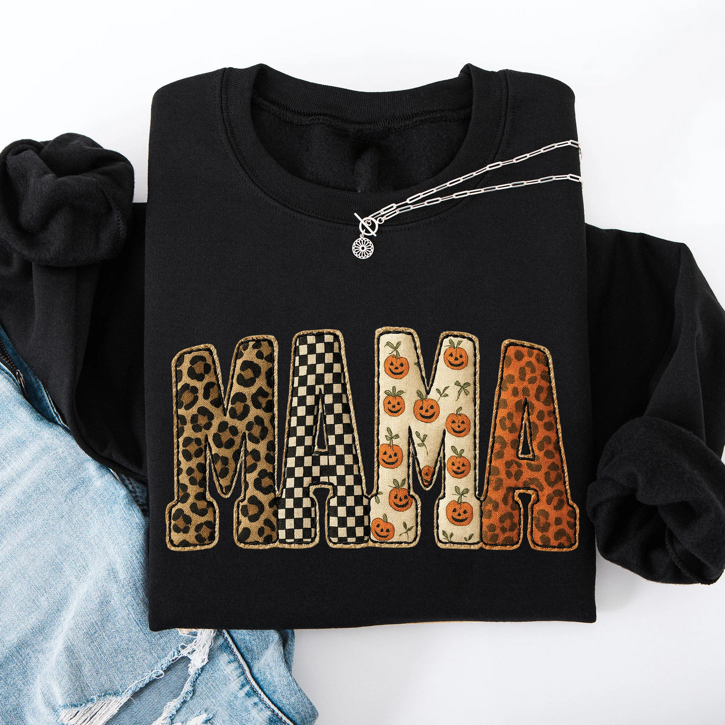 Vintage Mama Halloween Patchwork Sweatshirt