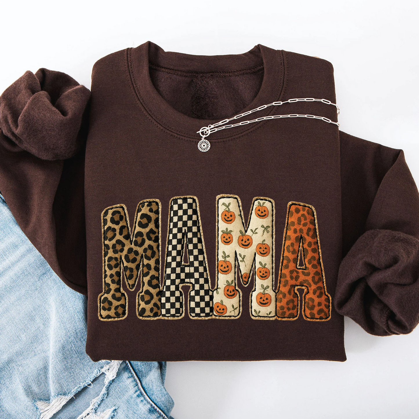 Vintage Mama Halloween Patchwork Sweatshirt