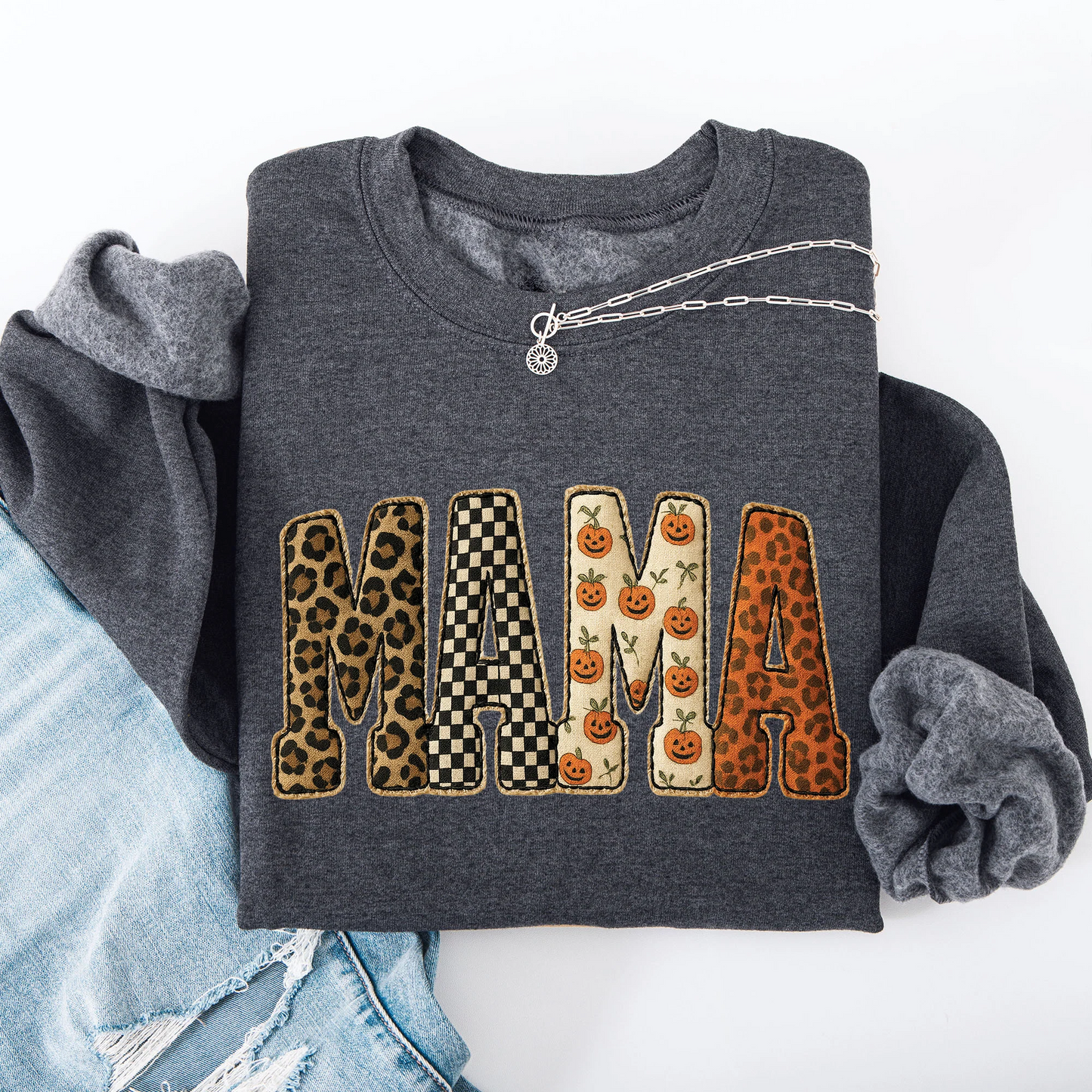 Vintage Mama Halloween Patchwork Sweatshirt
