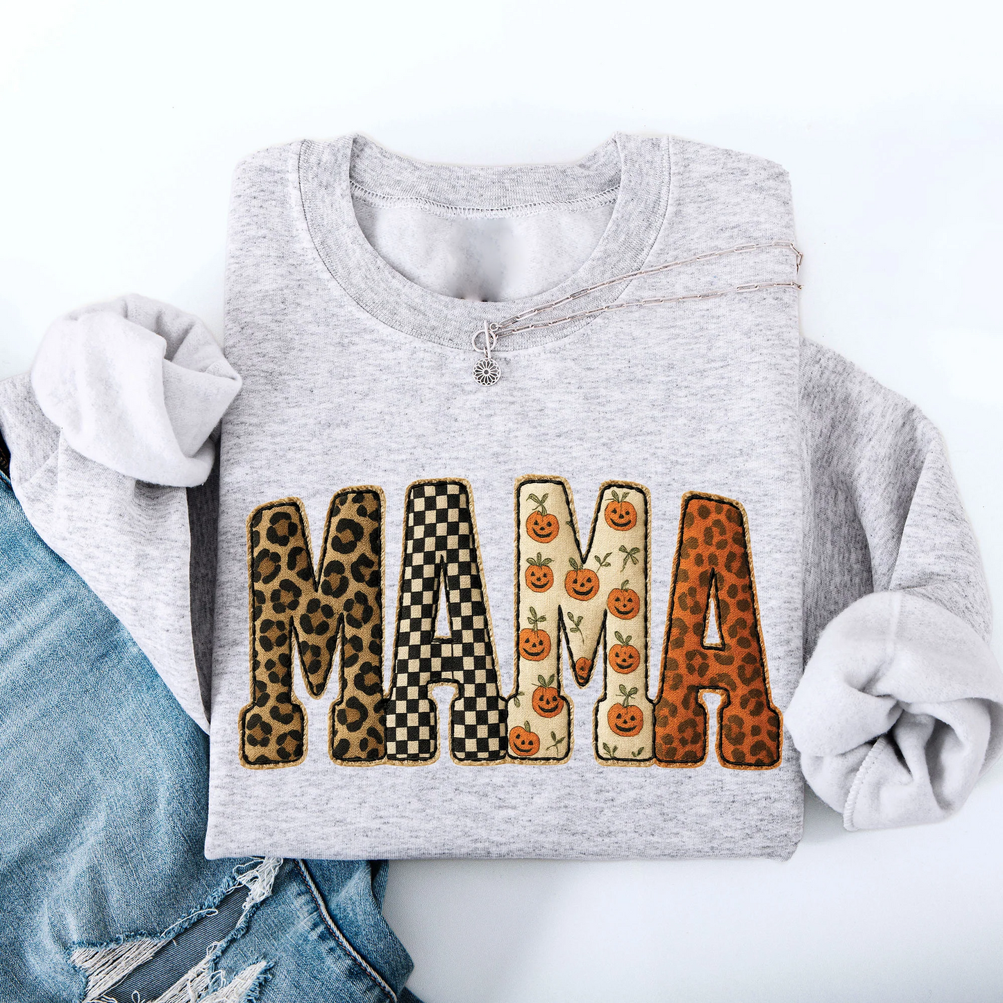 Vintage Mama Halloween Patchwork Sweatshirt