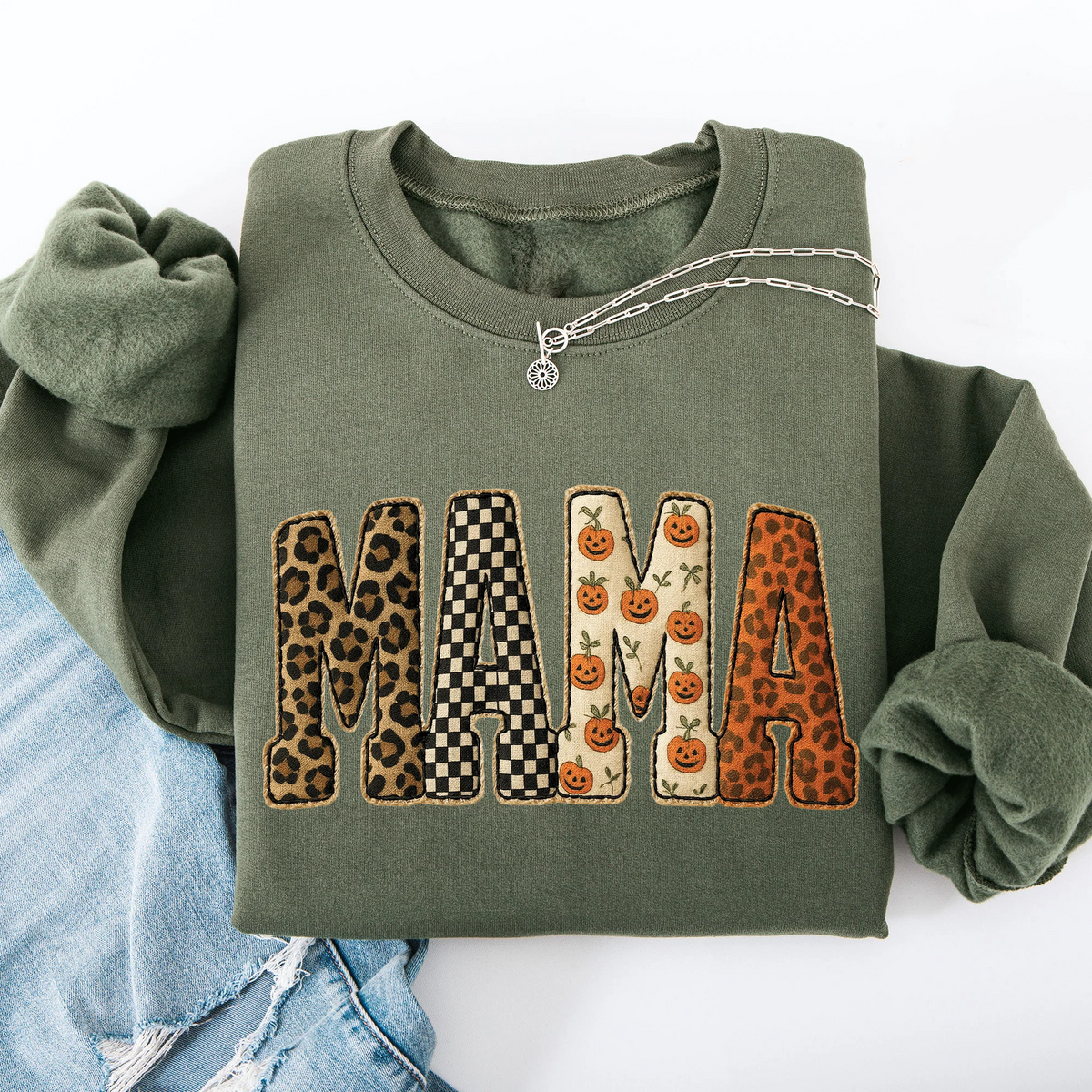 Vintage Mama Halloween Patchwork Sweatshirt