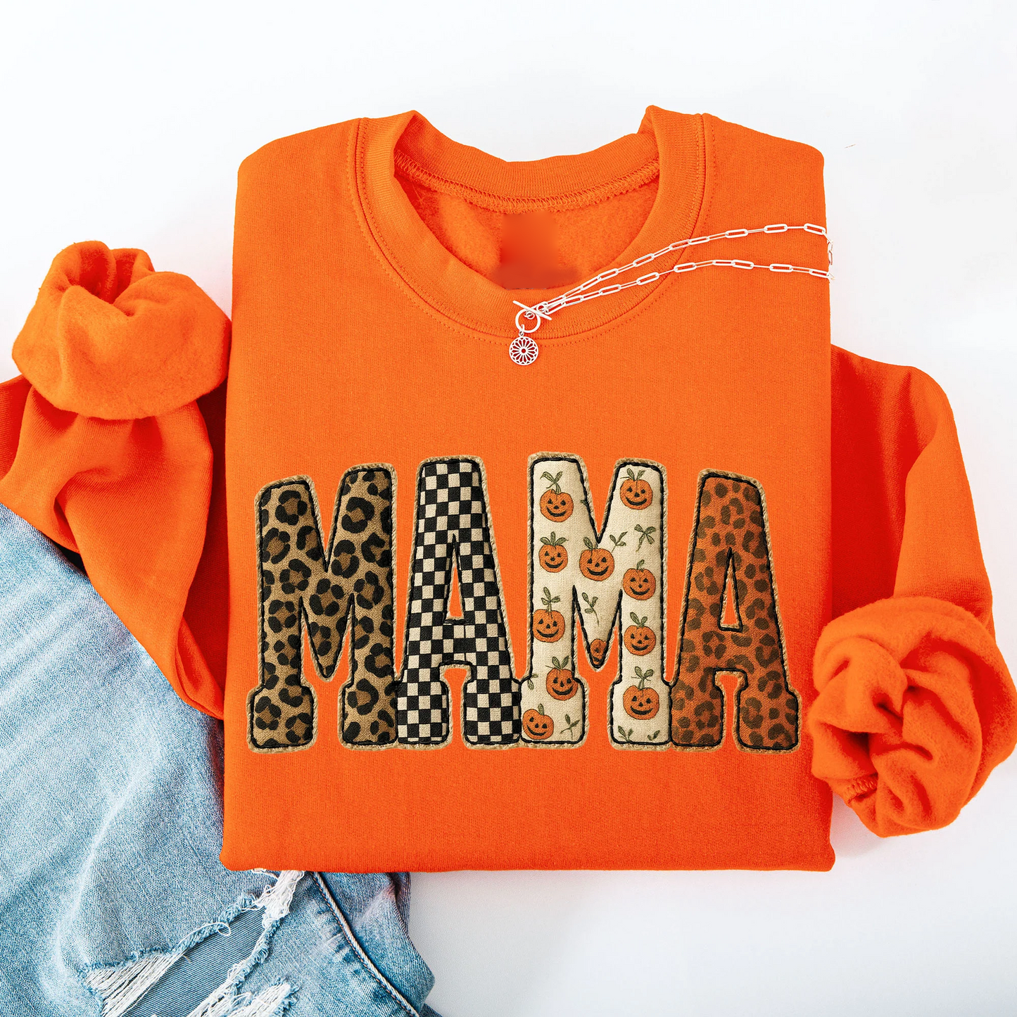 Vintage Mama Halloween Patchwork Sweatshirt