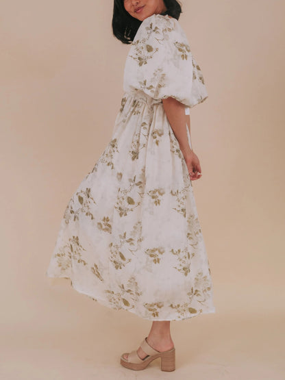 Women's Square Neck Smocked Waist Floral Dress