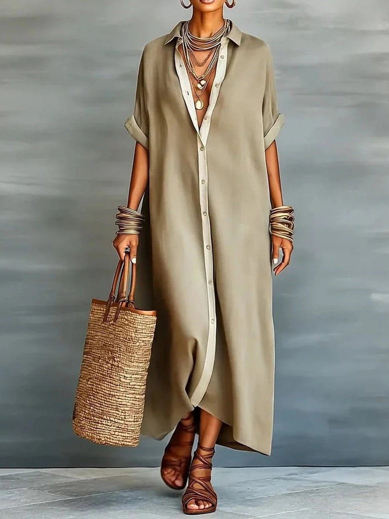 Women's Contrast Trim Button Down Shirt Dress