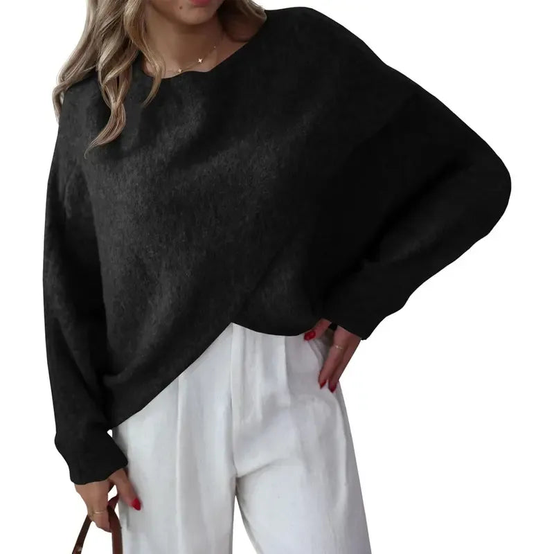 Women's Batwing Asymmetrical Slouchy Knit Top