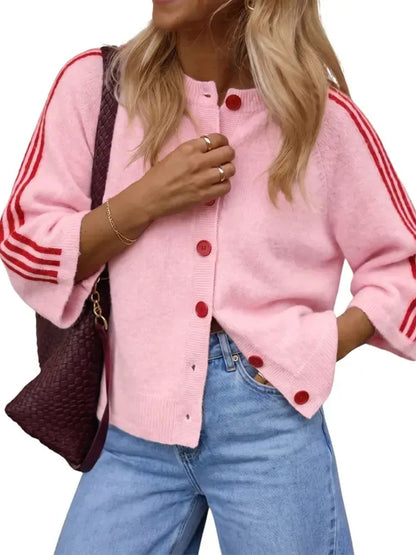 Women's Casual Striped 3/4 Sleeve Knit Cardigan