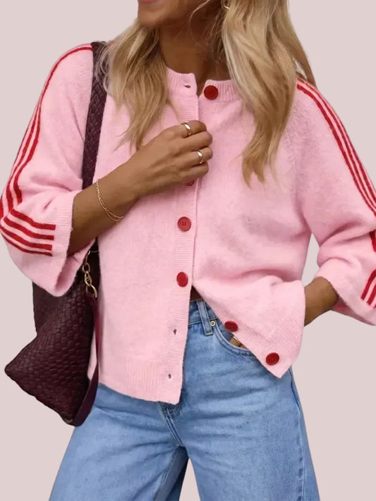 Women's Casual Striped 3/4 Sleeve Knit Cardigan