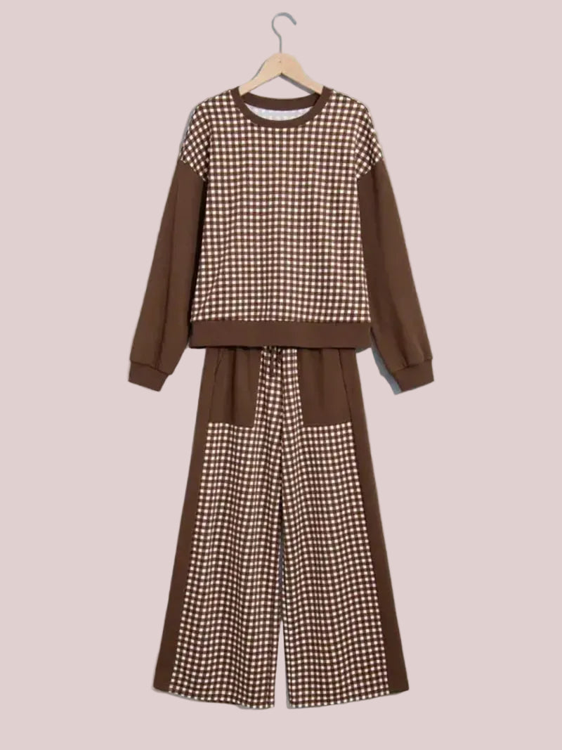 Women's Gingham Colorblock 2 Piece Loungewear Set