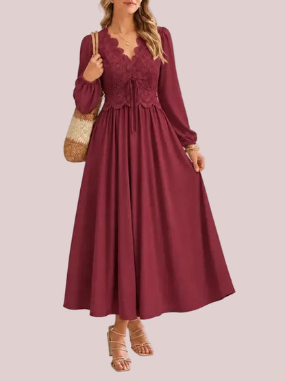 Women's Boho Lace A-Line Midi Dress