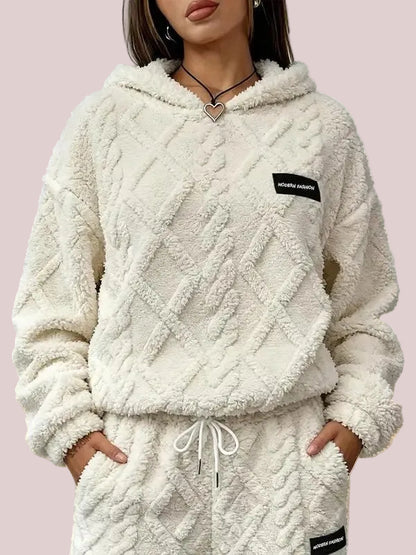 Women's Cable Fluffy Fleece 2 Piece Loungewear Set