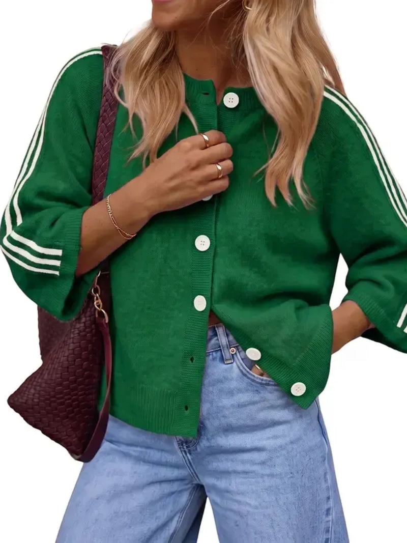 Women's Casual Striped 3/4 Sleeve Knit Cardigan