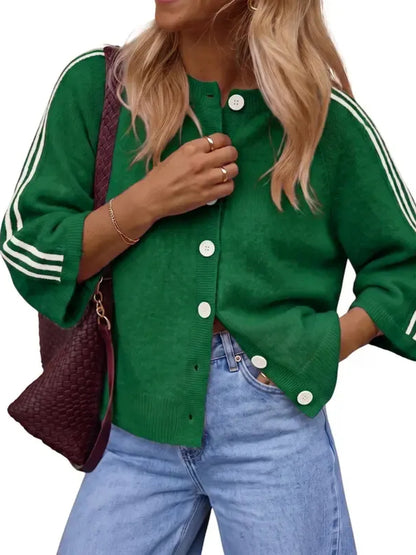 Women's Casual Striped 3/4 Sleeve Knit Cardigan