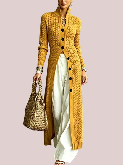 Women's Stand Collar Cable Knit Long Cardigan