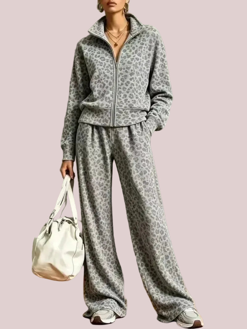 Women's Leopard Print 2 Piece Tracksuit