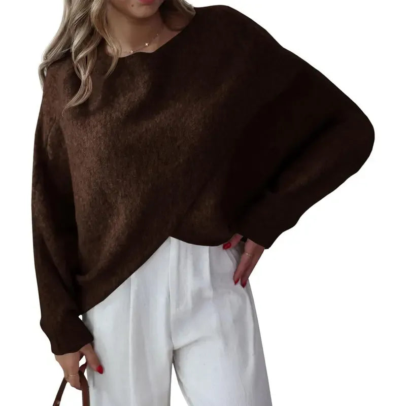 Women's Batwing Asymmetrical Slouchy Knit Top