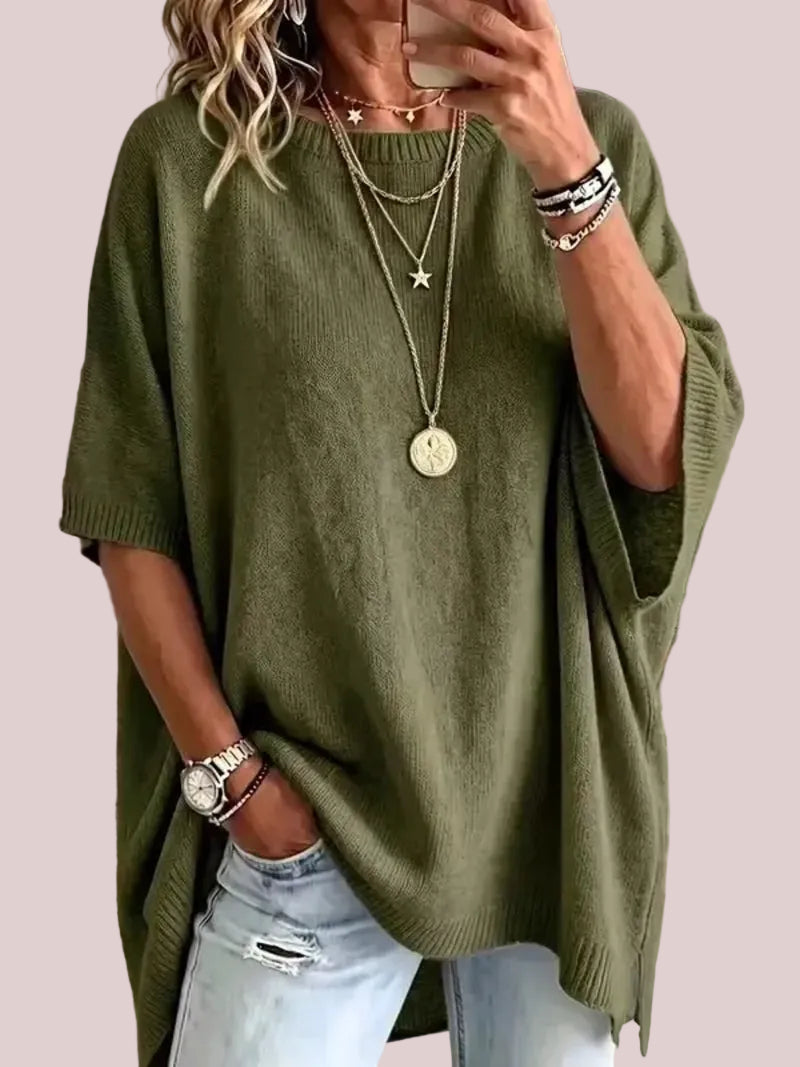 Women's Oversized Round Neck Knit Poncho Sweater
