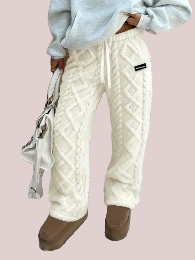 Women's Cable Fluffy Fleece 2 Piece Loungewear Set