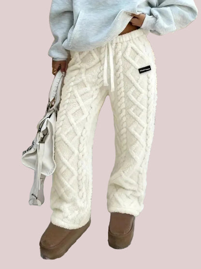 Women's Cable Fluffy Fleece 2 Piece Loungewear Set