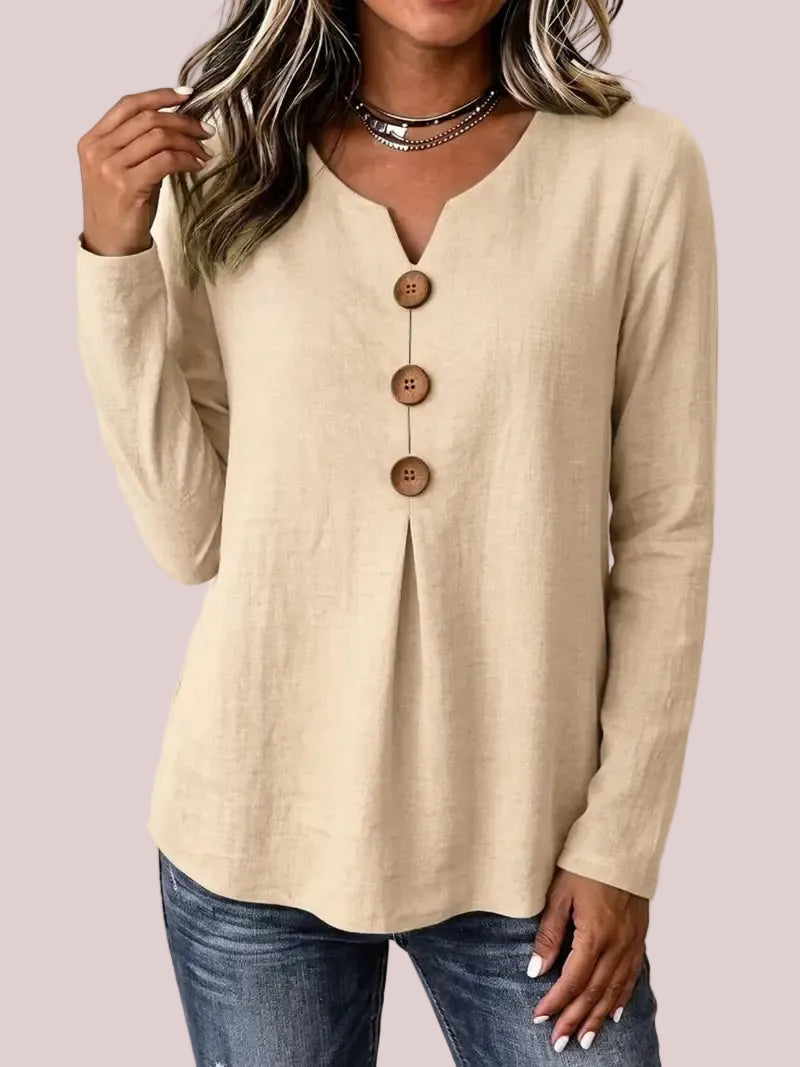Women's Vintage Large Button Long Sleeve Blouse