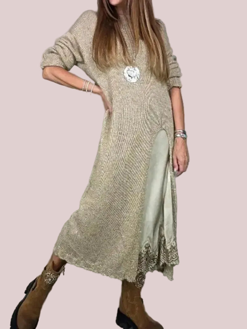 Women's 2 Piece Knit Dress & Lace Slip Set