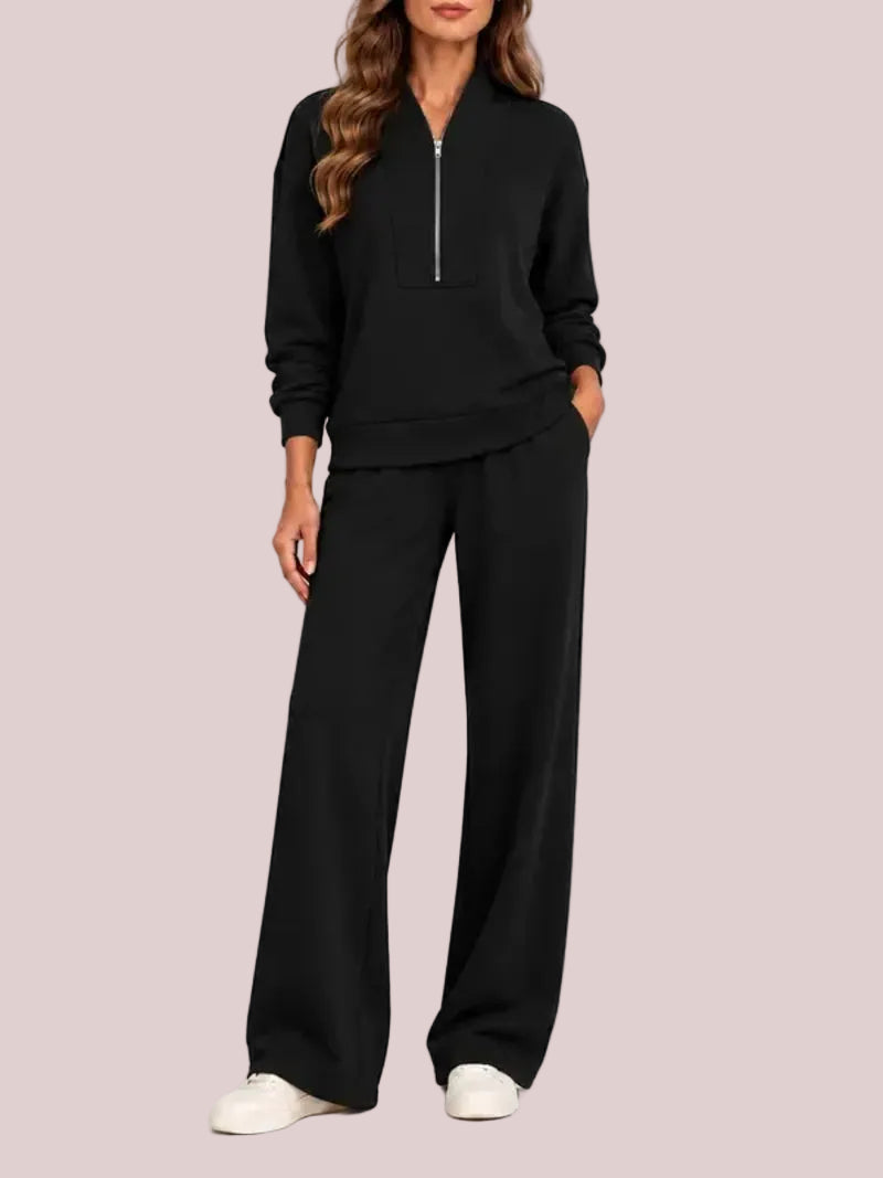 Women's Half Zip 2-Piece Wide Leg Loungewear Set