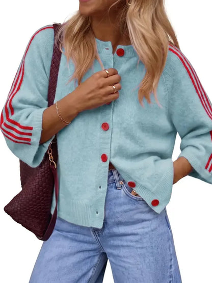 Women's Casual Striped 3/4 Sleeve Knit Cardigan