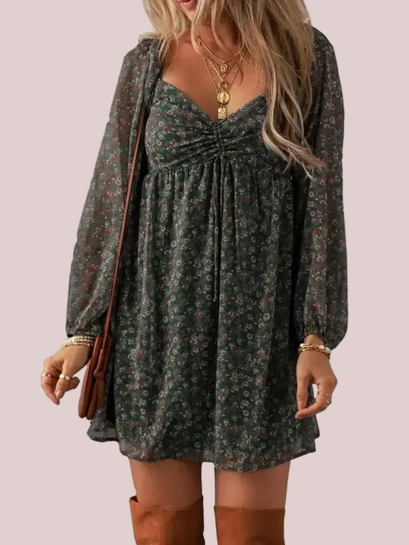 Women's Floral Sweetheart Neck Mini Dress