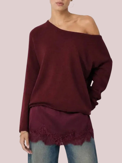 Women's Loose Lace Hem Knit Top