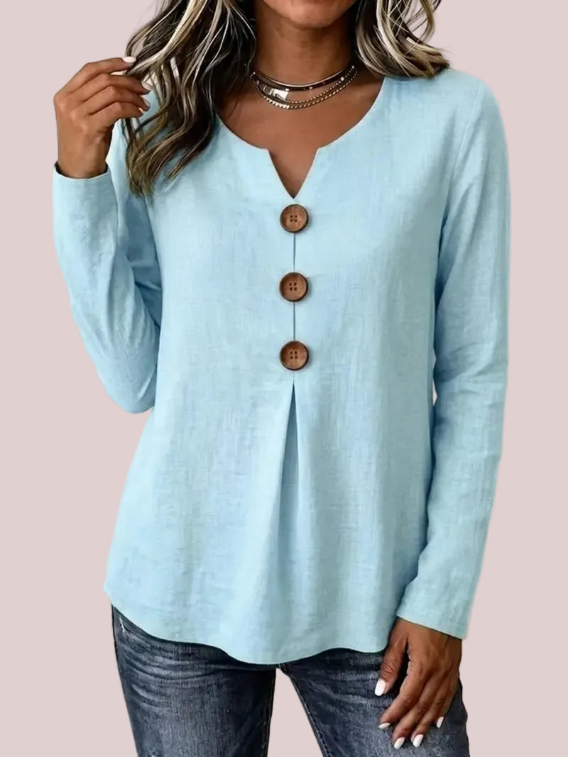 Women's Vintage Large Button Long Sleeve Blouse