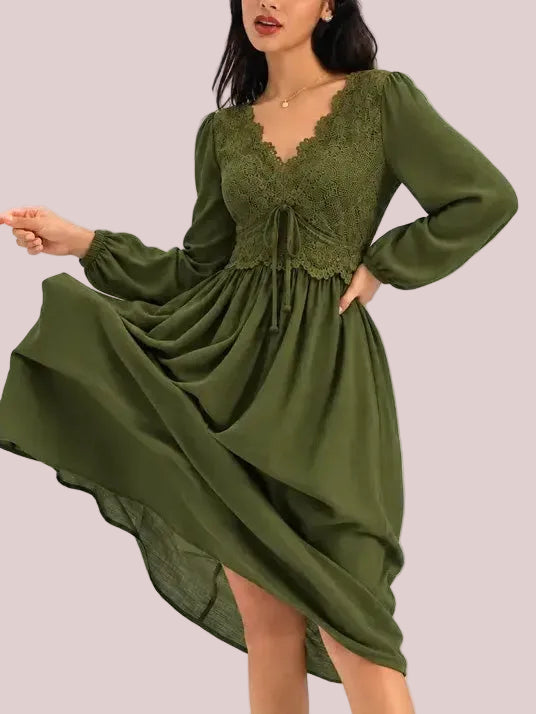 Women's Boho Lace A-Line Midi Dress