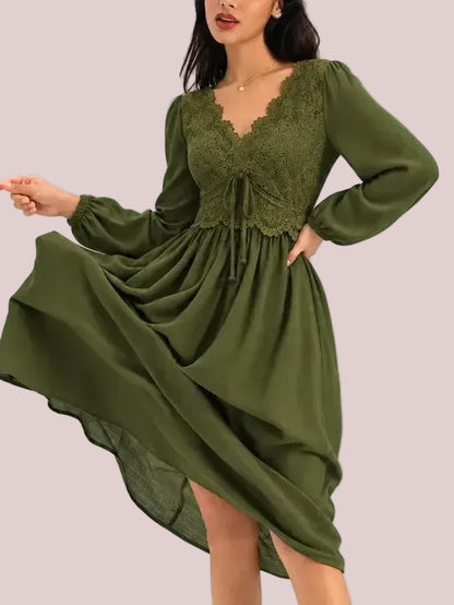 Women's Boho Lace A-Line Midi Dress