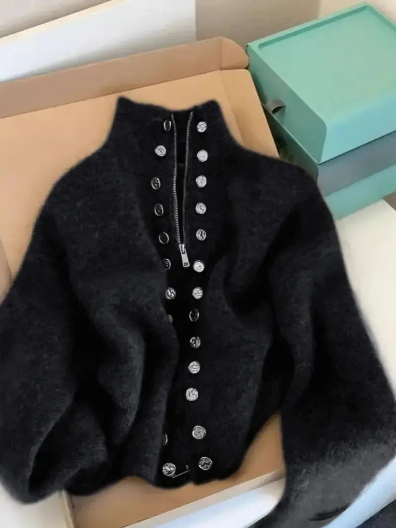 Women's Chic Knitted High Neck Cardigan