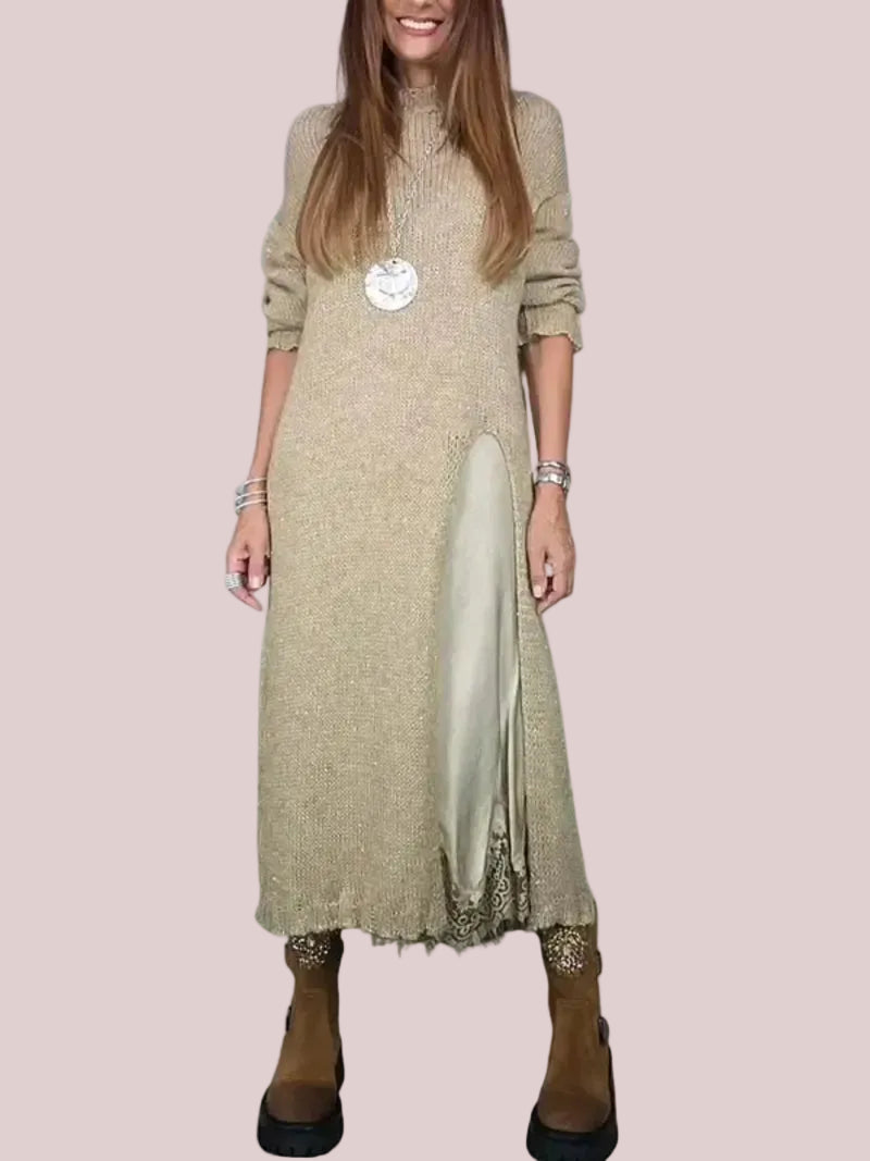 Women's 2 Piece Knit Dress & Lace Slip Set