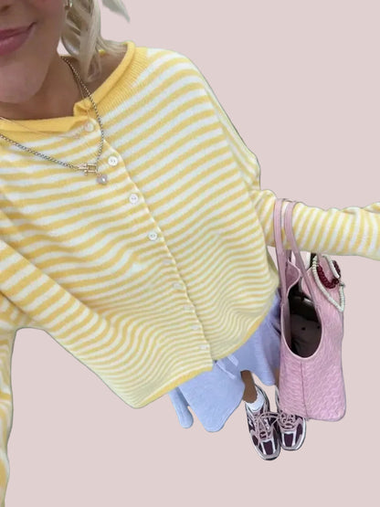 Women's Fall Long Sleeve Striped Knit Cardigan