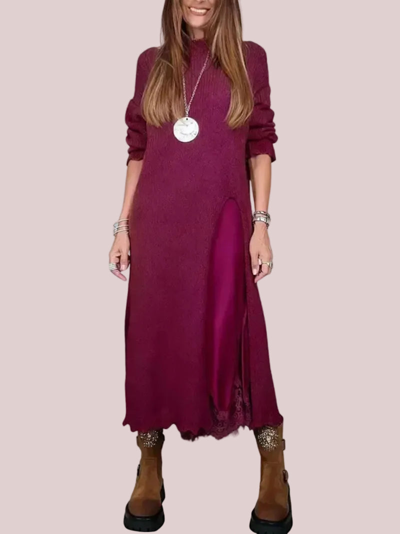 Women's 2 Piece Knit Dress & Lace Slip Set