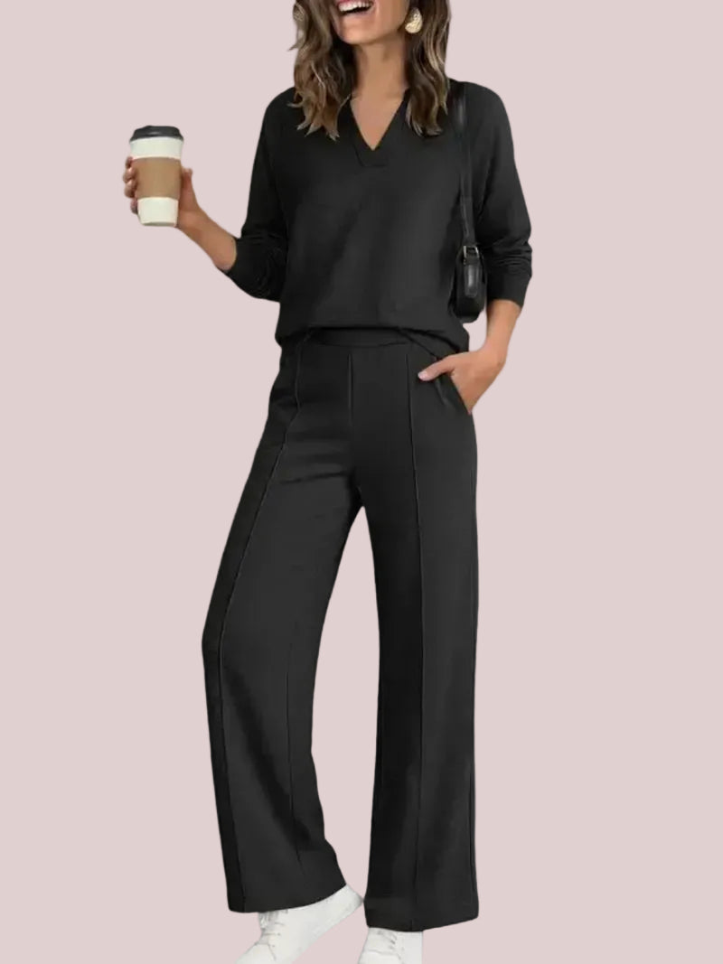 Women's 2 Piece V Neck Fall Lounge Set