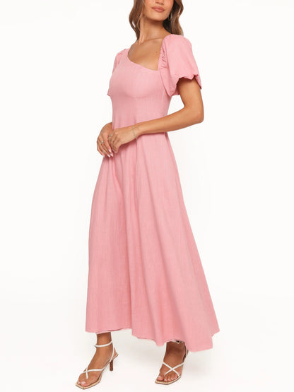 Women's Asymmetrical Neck Puff Sleeve Midi Dress