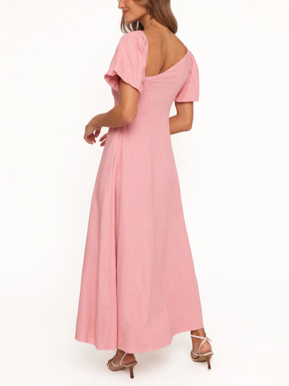 Women's Asymmetrical Neck Puff Sleeve Midi Dress