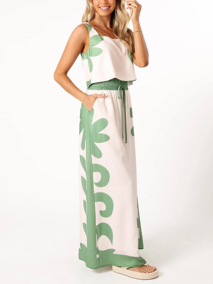 Women's Square Neck Crop Top and Palazzo Pants Set