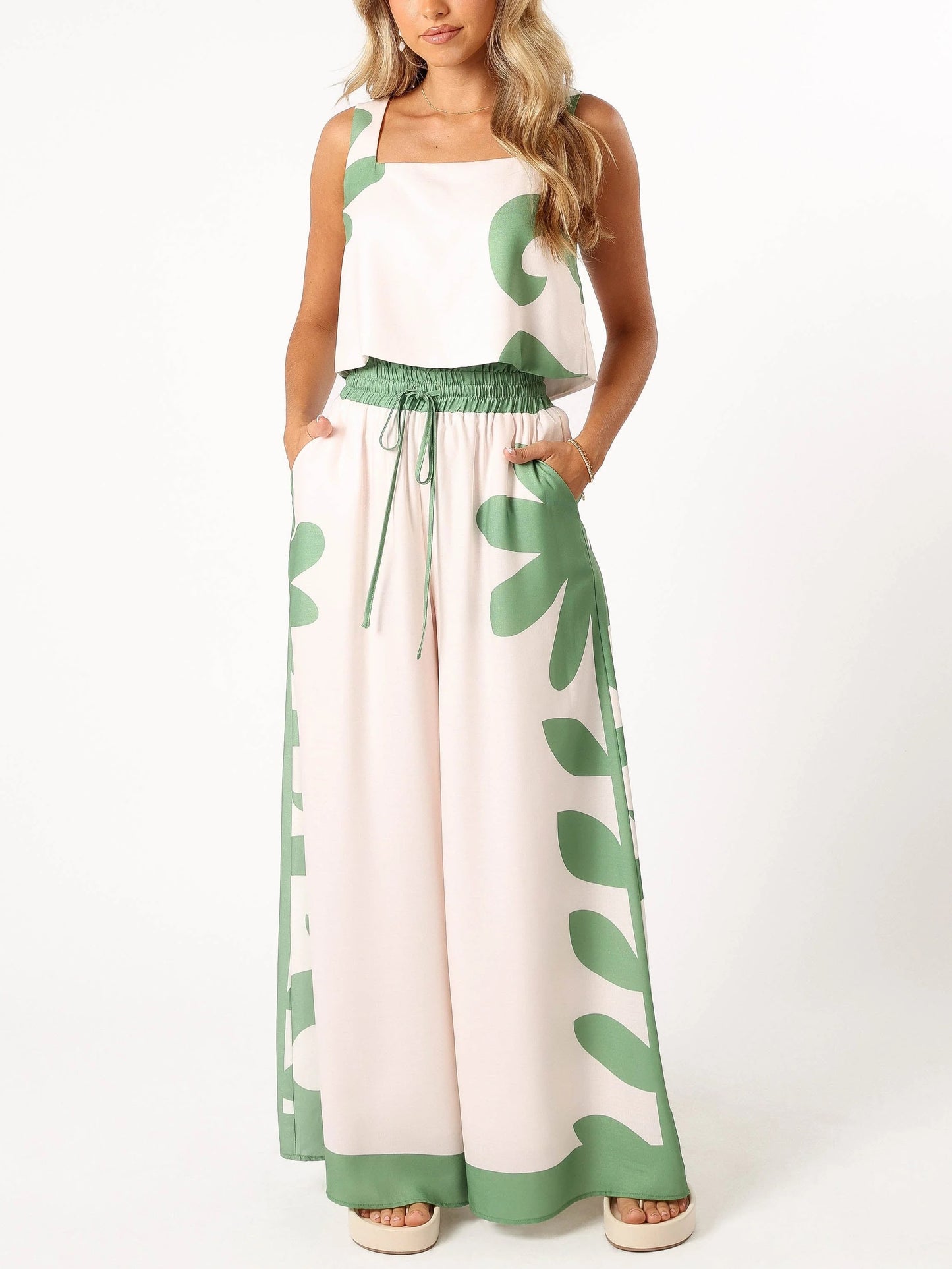 Women's Square Neck Crop Top and Palazzo Pants Set