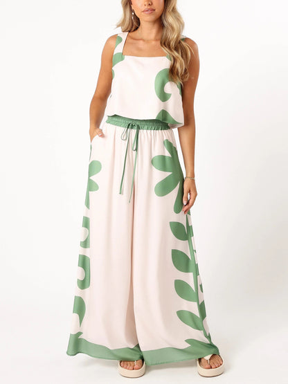 Women's Square Neck Crop Top and Palazzo Pants Set