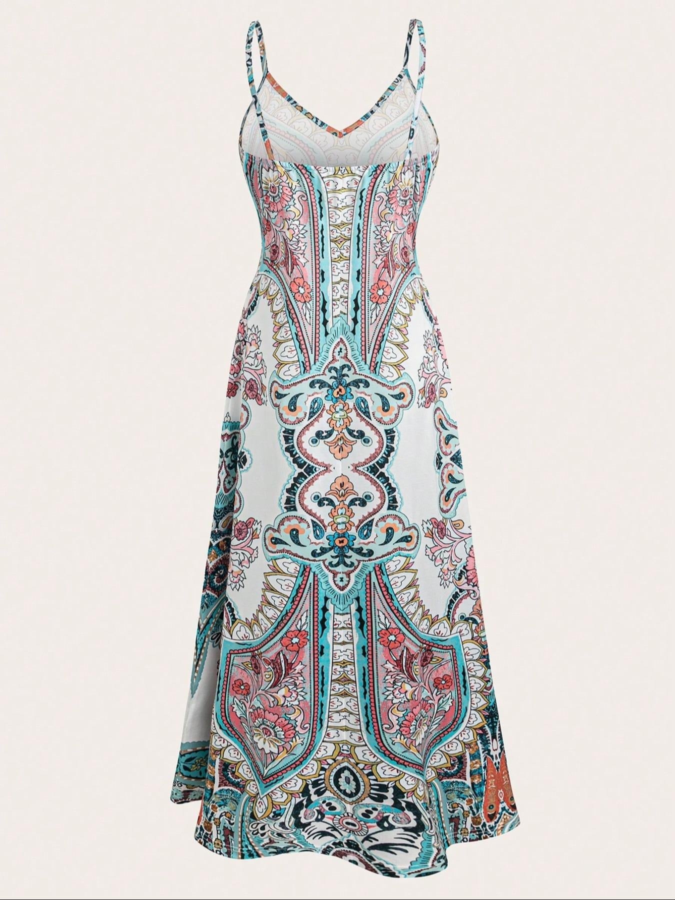 Women's Vintage Floral Print Spaghetti Strap Dress
