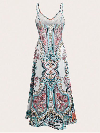 Women's Vintage Floral Print Spaghetti Strap Dress