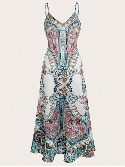 Women's Vintage Floral Print Spaghetti Strap Dress
