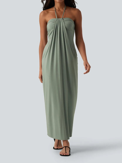 Women's Flowy Draped Halter Vacation Midi Dress
