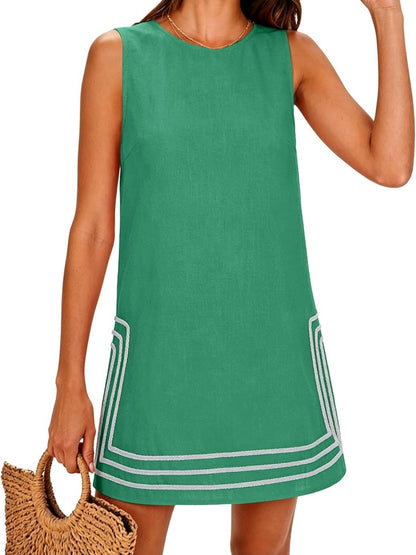 Women's Loose Fit Pocket Trim Summer Sleeveless Dress