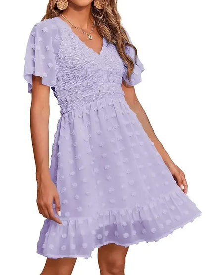 Women's Ruffle Hem Swiss Dot Casual Dress